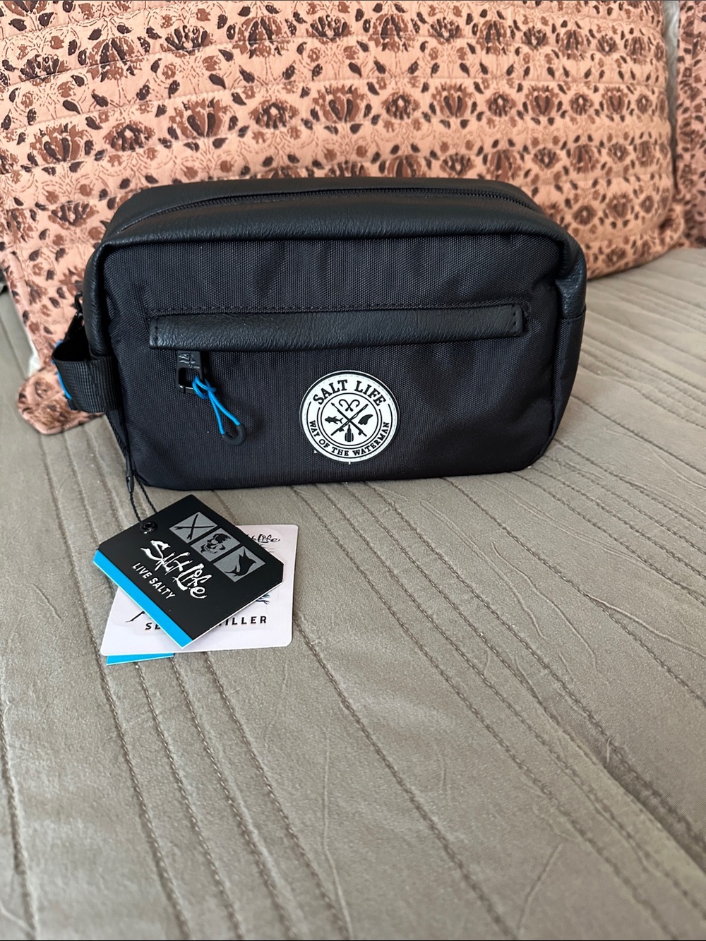 Salt Life Black Toiletry Kit with Blue Zipper Accent